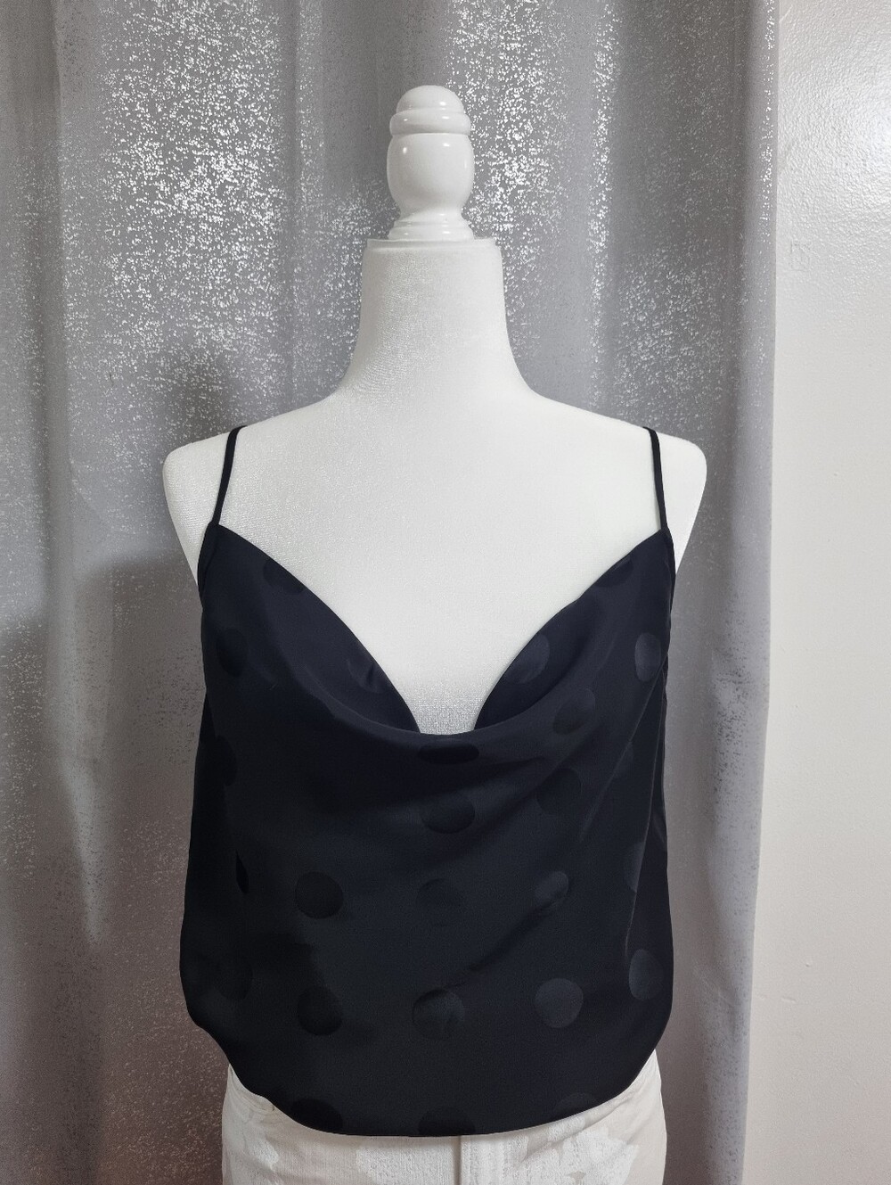 Ted Baker Raniaa Black Polka Dot Cowl Neck Satin Cami Tank Size 2
